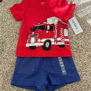 Carter's Red Fire Engine Tee and Blue Shorts Set
